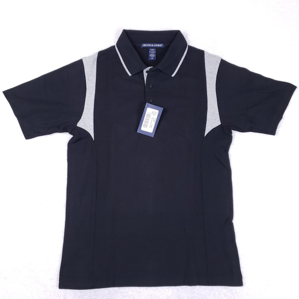 Devon & Jones Polo Shirt Mens Small Black Colorblock Short Sleeve Athleisure